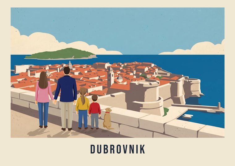 personalised family print dubrovnik vintage poster style