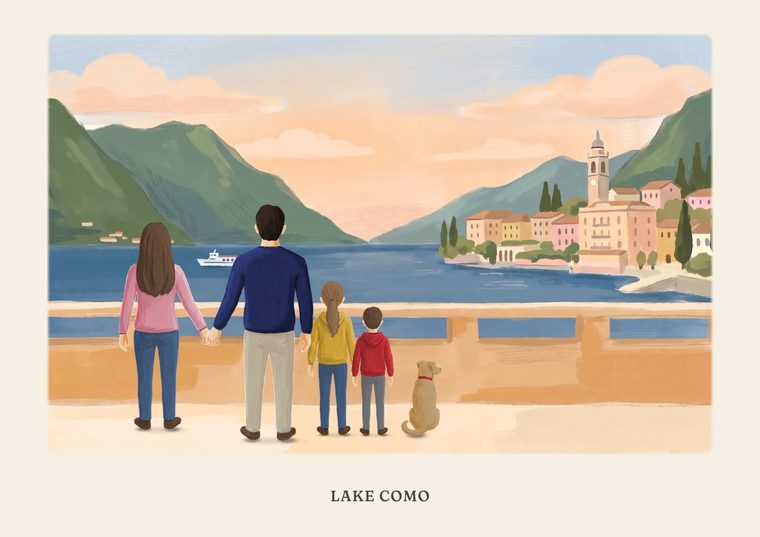 personalised family print lake como storybook style
